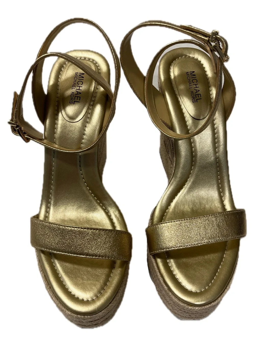 Michael Kors Metallic Gold Espadrille Wedge Sandals Platforms Women’s Size 8.